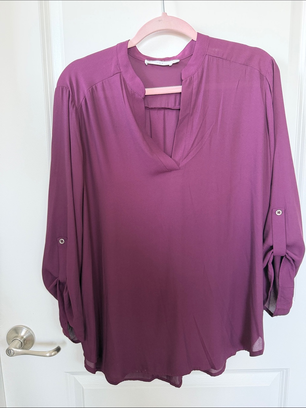 Lush - Deep Plum Split-Neck Blouse Size XL